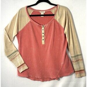 Sundance Cotton Blend Henley Thermal Embroidered Coral And Cream